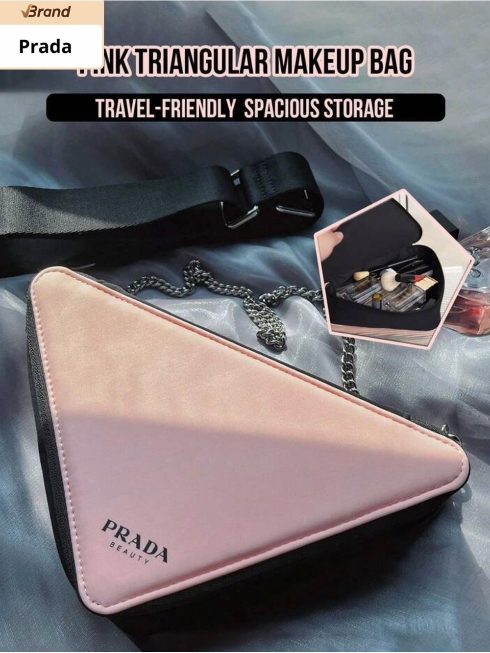 Prada Light Pink Triangular Cosmetic Bag
